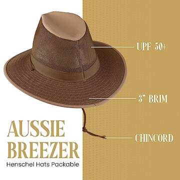 Henschel Aussie Mesh Breezer Hat - Packable Sun Protection for Outdoor Activities. Ideal for Hiking, Fishing & Camping. (US, Alpha, Medium, Earth)