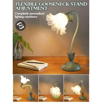 AQDZCNF Flower Table Lamp,LED Reading Light Bedside Vintage Flower Night Light,3 Colors Modes Kawaii Bedside Lamps Decor,Living Room Bedroom Room Lighting Table Lamps Home Decoration (Green)