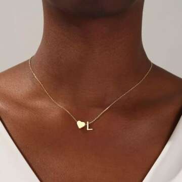 Turandoss Trendy Initial L Necklace for Teen Girls - Gold Heart Charm