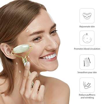 BAIMEI Jade Roller & Gua Sha Set Face Roller and Gua Sha Facial Tools for Skin Care Routine and Puffiness, Self Care Gift for Men Women - Light Green