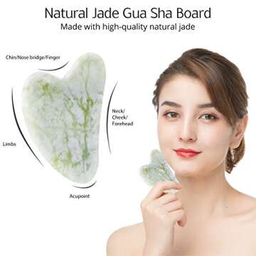 BAIMEI Jade Roller & Gua Sha Set Face Roller and Gua Sha Facial Tools for Skin Care Routine and Puffiness, Self Care Gift for Men Women - Light Green