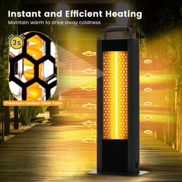 COSTWAY Outdoor Patio Heater, 1200W Freestanding Double-Sided Electric Infrared Heater w/Tip-Over Protection & Silent Heating, IP65 Waterproof Portable Heaters with Handle for Outdoor Patio Porch