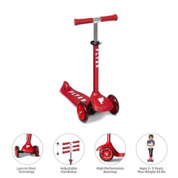 Flyer Glider Jr., Radio Flyer Lean to Steer Toddler Scooter, Red, for Kids Ages 2-5 Years