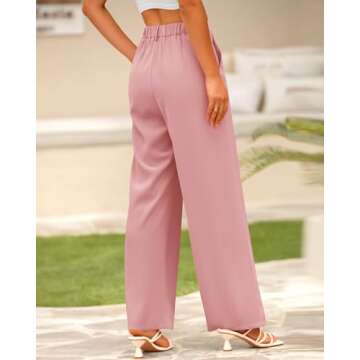 BTFBM Women High Waist Casual Wide Leg Long Palazzo Pants Button Down Loose Business Work Office Trousers with Pockets(Solid Pink, Small)