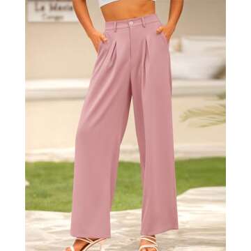 BTFBM Women High Waist Casual Wide Leg Long Palazzo Pants Button Down Loose Business Work Office Trousers with Pockets(Solid Pink, Small)