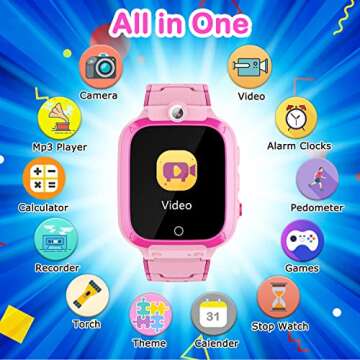 Kids Smart Watch for Toys for 3-10 Year Old Girls, 1.44" HD Touch Screen with 24 Puzzle Games Music Player Dual Camera 12/24 hr Pedometer Flashlight Birthday Gift for Age 5 6 7 8