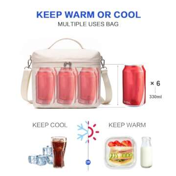 NOL Natural Organic Lifestyle Insulated Lunch Bags for Women Cooler Bag Lightweight Nylon Waterproof Lunch Box For Work (Small, Cream)