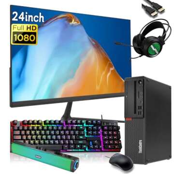 Lenovo ThinkCentre M720S SFF PC Desktop Computer, with 24" FHD Monitor, RGB Speakers, RGB Earphones, Core i5-9500 3.0GHz, 16GB RAM, 512GB SSD, Keyboard&Mouse, Win10 Pro (Renewed)