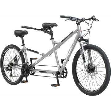 Schwinn Twinn Classic Tandem Adult Beach Cruiser Bike, Double Seater, Low Step Medium Or Large Frames, 7 or 21-Speed, 650c Urban Tires, Alloy Caliper Brakes