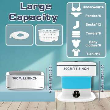 16L Portable Washing Machine, 60W Mini Washer with Foldable Design,Mini Folding Washing for Travel,Camping,Apartment,Baby Clothes,Socks,Underwear (Blue)