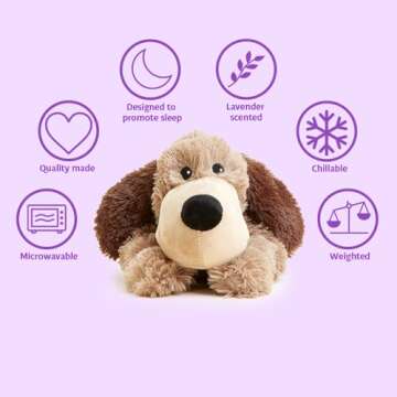 Warmies Microwavable & Weighted Stuffed Animals, Brown Dog - Heated Stuffed Animal Plushie for Warmth & Comfort - Cute Soft Plush Toys for Adults & Children (Boys, Girls, Babies & Toddlers)