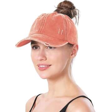 Women’s Criss Cross Ponytail Baseball Cap - Adjustable Orange Trucker Hat