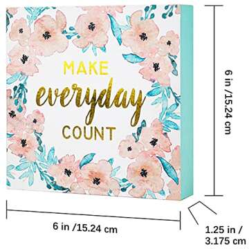 SANY DAYO HOME Make Every Day Count 6 x 6 inch Colorful Wood Box Signs with Inspirational Saying for Home and Office Decor