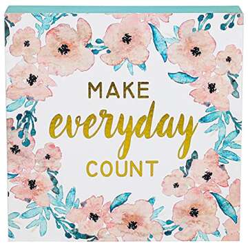 SANY DAYO HOME Make Every Day Count 6 x 6 inch Colorful Wood Box Signs with Inspirational Saying for Home and Office Decor