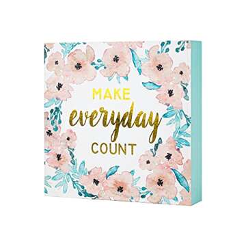 SANY DAYO HOME Make Every Day Count 6 x 6 inch Colorful Wood Box Signs with Inspirational Saying for Home and Office Decor