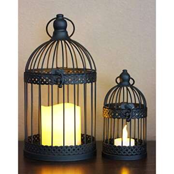 Vela Lanterns Halloween Bird Cage Decor Candle Holder Lantern Decorative Table Centerpiece Decorations, Black, Set of 2