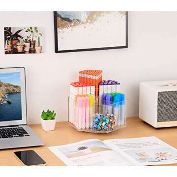 Marbrasse Acrylic Pen Holder, 360-degree Rotating Clear Pen Organizer for Desk, Desktop Stationery Organizer Caddy for Office School Home & Art Supplies (Acrylic Hexagon)