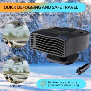 Car Heaters for Vehicle, Fast Heating Defrost Defogger Suits for Car, 12V 200W Portable Car Heater with 360° Rotatable Base, 2-in-1 Heating & Cooling Fan for Car, SUV, Jeeps, Trucks