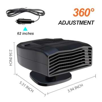 Car Heaters for Vehicle, Fast Heating Defrost Defogger Suits for Car, 12V 200W Portable Car Heater with 360° Rotatable Base, 2-in-1 Heating & Cooling Fan for Car, SUV, Jeeps, Trucks