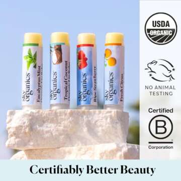 Sky Organics - Organic Lip Balm Set (4-Pack) - Organic Beeswax, Botanical Oils & Extracts - Vitamin E & Organic Natural Flavors - Beauty Gift Set - All Skin Types & Cruelty Free - Lip Care & Self Care