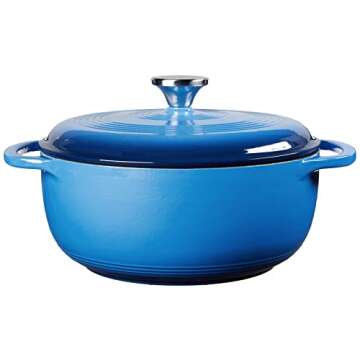 Lodge 4.5 Quart Enameled Cast Iron Dutch Oven with Lid – Dual Handles – Oven Safe up to 500° F or on Stovetop - Use to Marinate, Cook, Bake, Refrigerate and Serve – Caribbean Blue