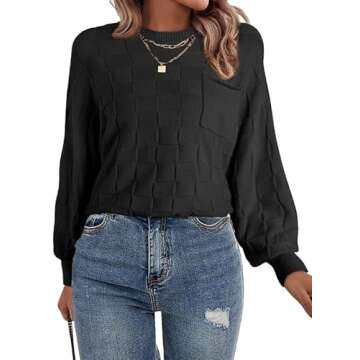 SHEWIN Fall Sweaters for Women 2024 Casual Batwing Sleeve Pullover Tops Loose Crew Neck Lightweight Knit Sweater Womens Clothing Black Small