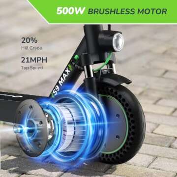 isinwheel S9 Max Electric Scooter 22 Miles Long Range and 21 MPH Portable Folding Commuting Scooter for Adults, Dual Suspension & Brakes, App and Scooter Bag