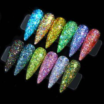 Sethexy 12 Colors Holoqraphic Glitter Superfine Nails Sequins Mixed Iridescent Paillette for Nails Art (A)