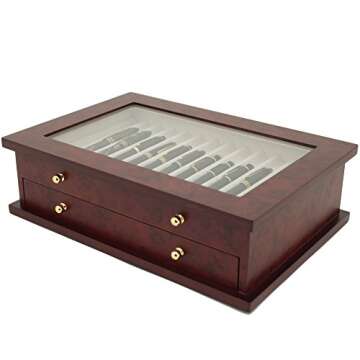 Tech Swiss Pen Box 26 Fountain Pens Writing Instruments Wood Constructed Glass Display Case (Burlwood)