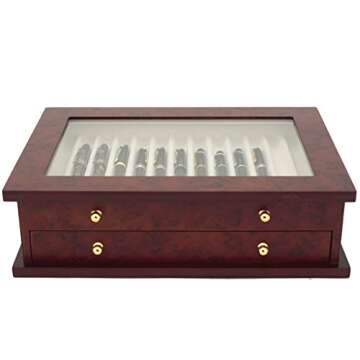 Tech Swiss Pen Box 26 Fountain Pens Writing Instruments Wood Constructed Glass Display Case (Burlwood)