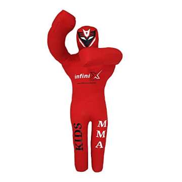 Infinix Sports Kids Grappling Dummy BJJ Wrestling Dummy for Kids Youth MMA Boxing Dummies Brazilian Jiu Jitsu Dummy Children Punching Dummy 110cm UNFILLED (Red)