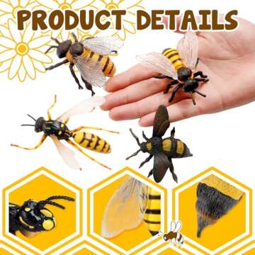 4 Pcs Bee Figurine Set Realistic Bee Figure Honeybee Figurines Bees Model Various Bees Model Fake Bees Animal Figures Insect Toy for Science Project Cake Topper