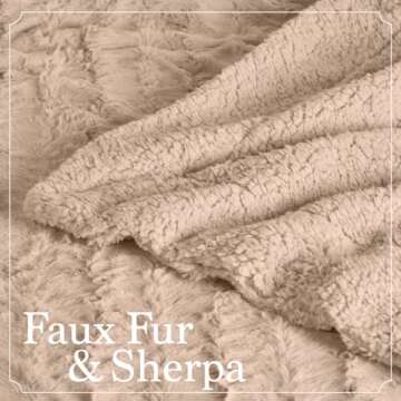 The Connecticut Home Co Throw Blanket for Couch, Soft Luxury Home Decor Faux Fur and Sherpa, Cozy Warm Throws for Bed, Gift for Women, Bedding Accent Blankets for Sofa Beds Chair, 65x50, Beige