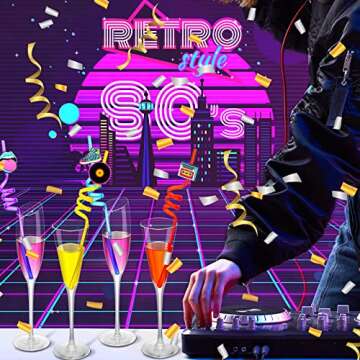 Vesici 80s Party Decor Retro Straw Hip Hop Theme 80s Party Silly Drinking Straws I Love 80s Radio Boombox Mobile Phone Straw Decorations for Adults 80s Party Favors, 8 Colors and Styles(24 Pcs)