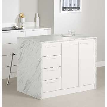 South Shore Myro Kitchen Island, Faux White Marble and White