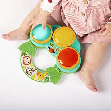 Bright Starts Safari Beats Musical Drum Toy with Lights, Ages 3 Months +, Multi