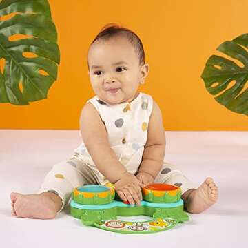 Bright Starts Safari Beats Musical Drum Toy with Lights, Ages 3 Months +, Multi