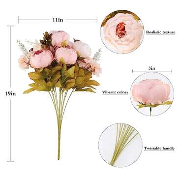 Luyue Peonies Artificial Flowers Faux Peony Flowers Artificial Silk Peonies Bouquet Fake Peonies Flower for Table Centerpiece Indoor Home Decor