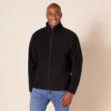 Amazon Essentials Men's Full-Zip Fleece Jacket (Available in Big & Tall), Black, Large