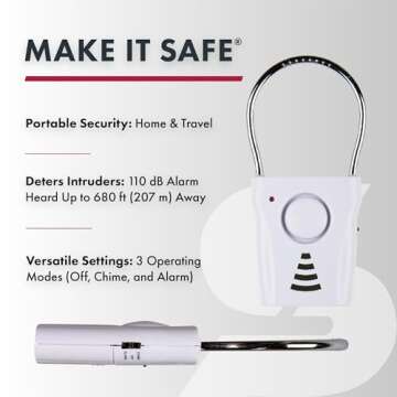 SABRE 110dB Door Handle Alarm, Extremely Loud Wireless Alarm Audible Up To 680 Ft Away, Hangs Off Door Knob or Handle, Vibration-Triggered Home Security Alarm, 3 Adjustable Settings, Great for Travel