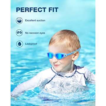 ZIONOR Kids Swim Goggles, G1MINI Polarized Swimming Goggles Comfort for Age 6-14, UV Protection Anti-Fog Adjustable Strap Fit for Child Boys Girls (Blue Lens)