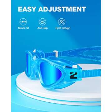 ZIONOR Kids Swim Goggles, G1MINI Polarized Swimming Goggles Comfort for Age 6-14, UV Protection Anti-Fog Adjustable Strap Fit for Child Boys Girls (Blue Lens)