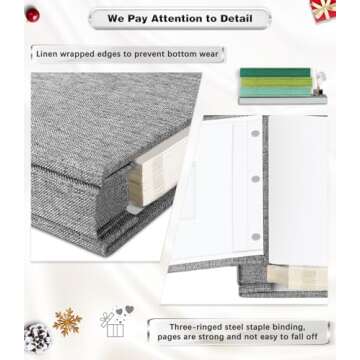 Photo Album Self Adhesive Scrapbook Album for 4x6 5x7 8x10 DIY Photo Book，with Window Linen Cover DIY Scrapbook, Birthday Gifts for Family Travel Wedding Baby (Grey)