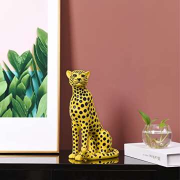 Quoowiit Sculptures Home Decor, Animal Statues and Figurine Shelf Decor, Desk Sculpture Decorations for Living Room, Office, House, Yellow Resin Art Decorative Sculpture with Black Polka Dots Design