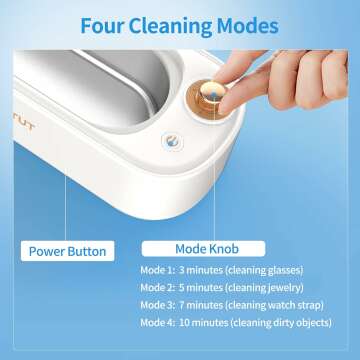 Ultrasonic Jewelry Cleaner, 48KHz Portable Ultrasonic Cleaner with 4 Modes for Eye Glasses, Watch Strap, Earrings, Ring, Necklaces(400ml)