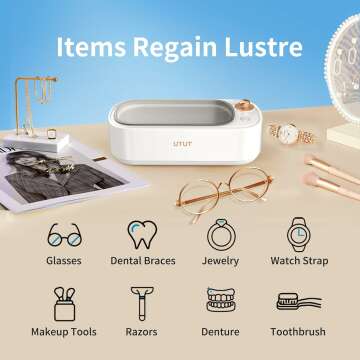 Ultrasonic Jewelry Cleaner, 48KHz Portable Ultrasonic Cleaner with 4 Modes for Eye Glasses, Watch Strap, Earrings, Ring, Necklaces(400ml)