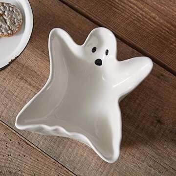 CTW Home Collection Halloween Porcelain Ghost Candy Dish, 7.25-inch Width, Holiday Kitchen Accessories