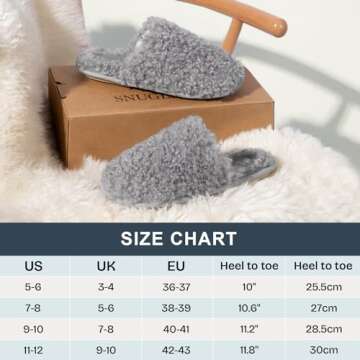 Snug Leaves Women's Scuff Slippers Furry Cute Curly Faux Wool Slip-on Indoor Memory Foam House Shoes Ash Gray, 5-6 US