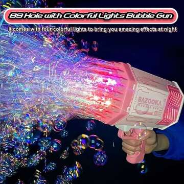 Bubble Machine Gun, 69 Holes Bubble Gun with Lights, Pink Outdoor Summer Beach Kids Bubbles Toys Birthday Wedding Party Fun Gifts for Girls Boys