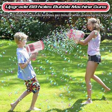 Bubble Machine Gun, 69 Holes Bubble Gun with Lights, Pink Outdoor Summer Beach Kids Bubbles Toys Birthday Wedding Party Fun Gifts for Girls Boys